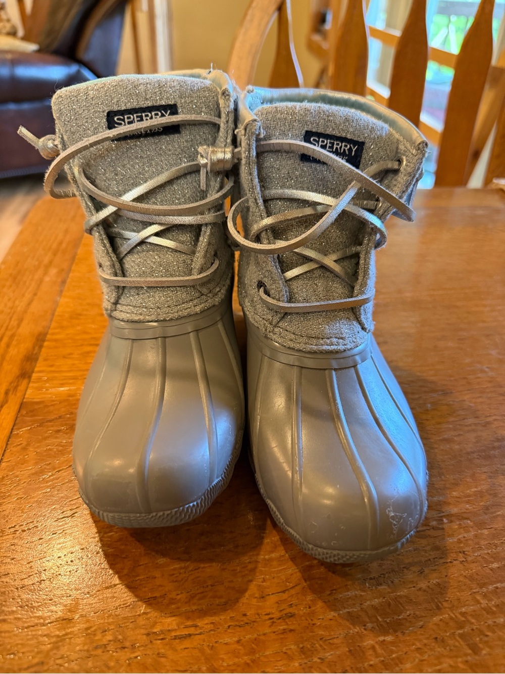 Sperry duck boots - gray and silver glitter - toddler girl size 12